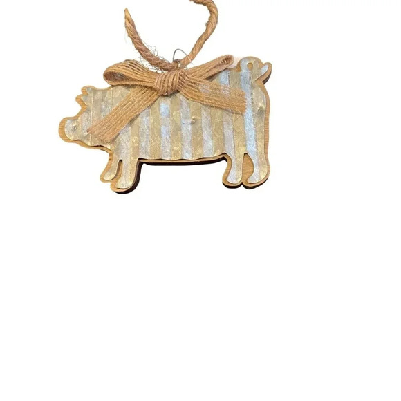 Rustic Farm Animal Ornaments Set Of 3 Metal Wood Pig Cow Rooster Christmas NEW - Picture 2 of 10